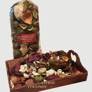 Dried Scented Potpourri Citrus Coconut Scent with Rustic Wooden Fragrance Tray